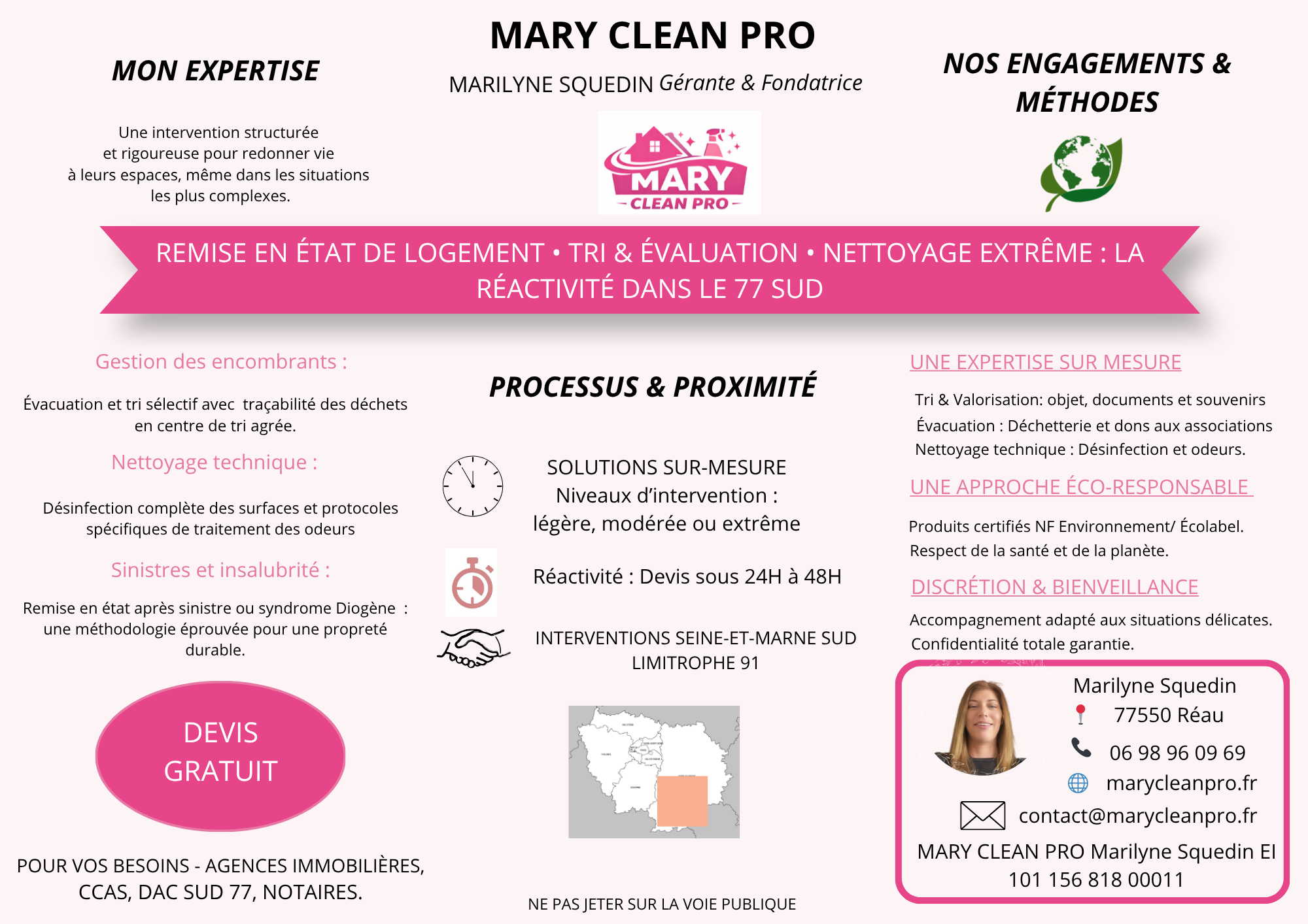 Flyer Mary Clean Pro — présentation et engagements